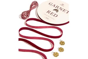 Vitalizart Red Velvet Ribbon Set 3/8" Continuous Burgundy Fabric Trim Thin Ribbon 15Yd for Gift Wrapping, Tree Ornaments, Vintage Christmas Paper, Crafts, Bows, Holiday Decor with Gift Twine