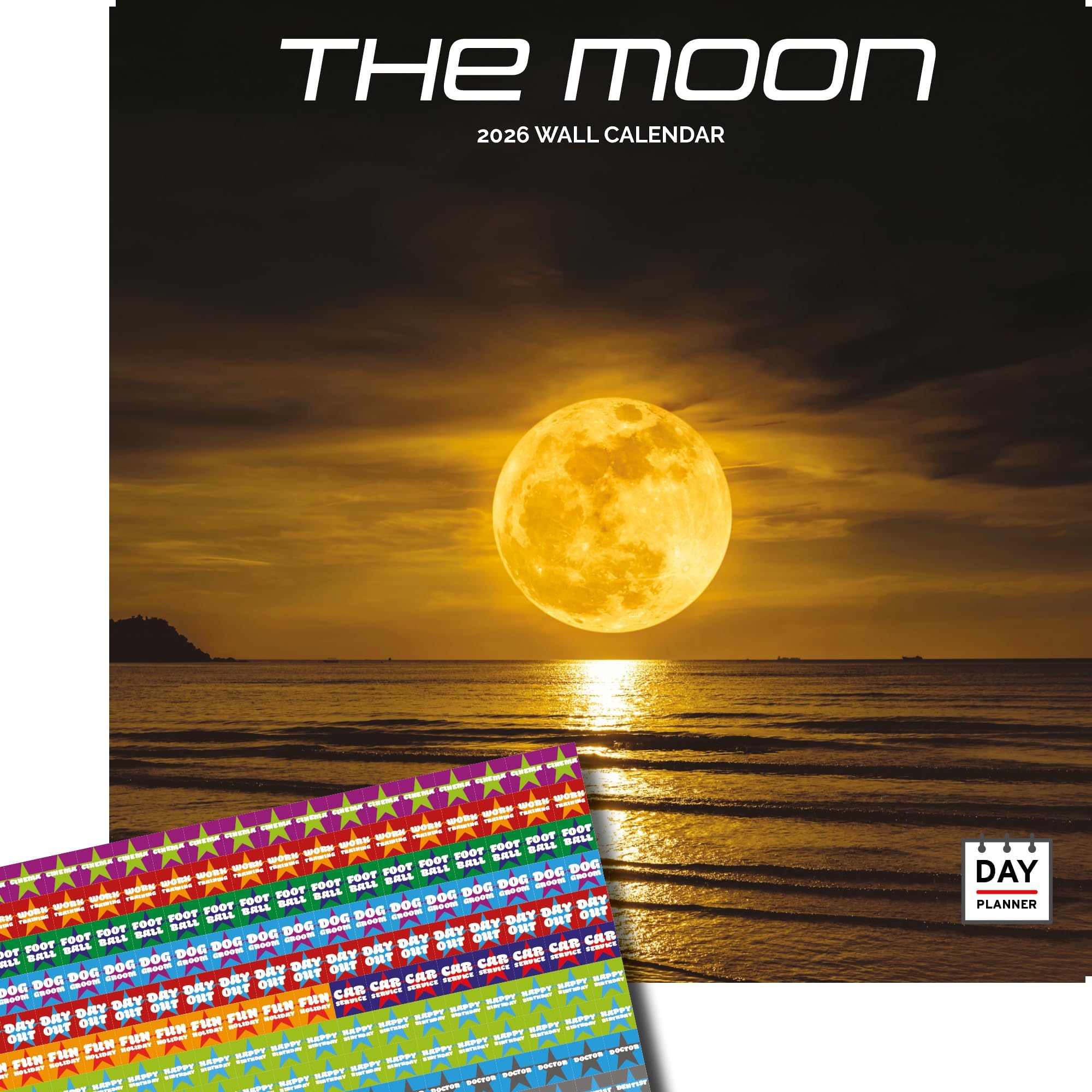 Dayplanner Publishing The Moon Calendar 2026, Large Square Wall Calendar With Organisational Stickers, 16 Month, The Moon Gift Weather Calendar