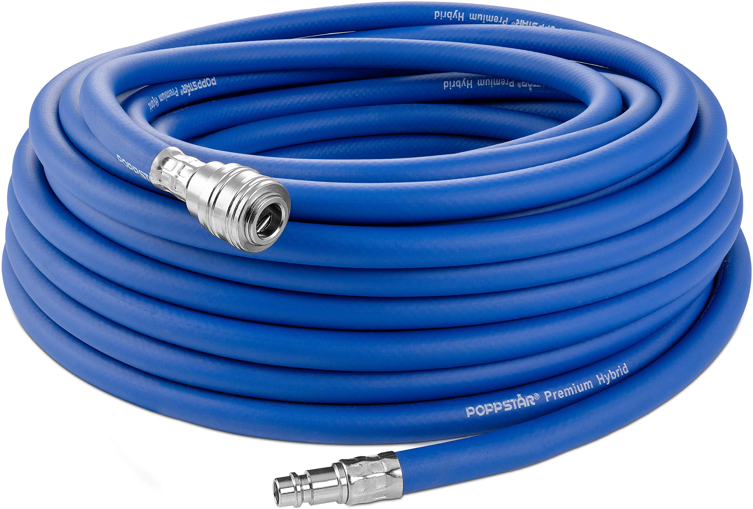 Poppstar Compressed air line Hose 20 m (Hybrid PVC Polymer, Euro Standard Quick couplings, up to 300 PSI), Compressor 3/8" air Hose, Blue