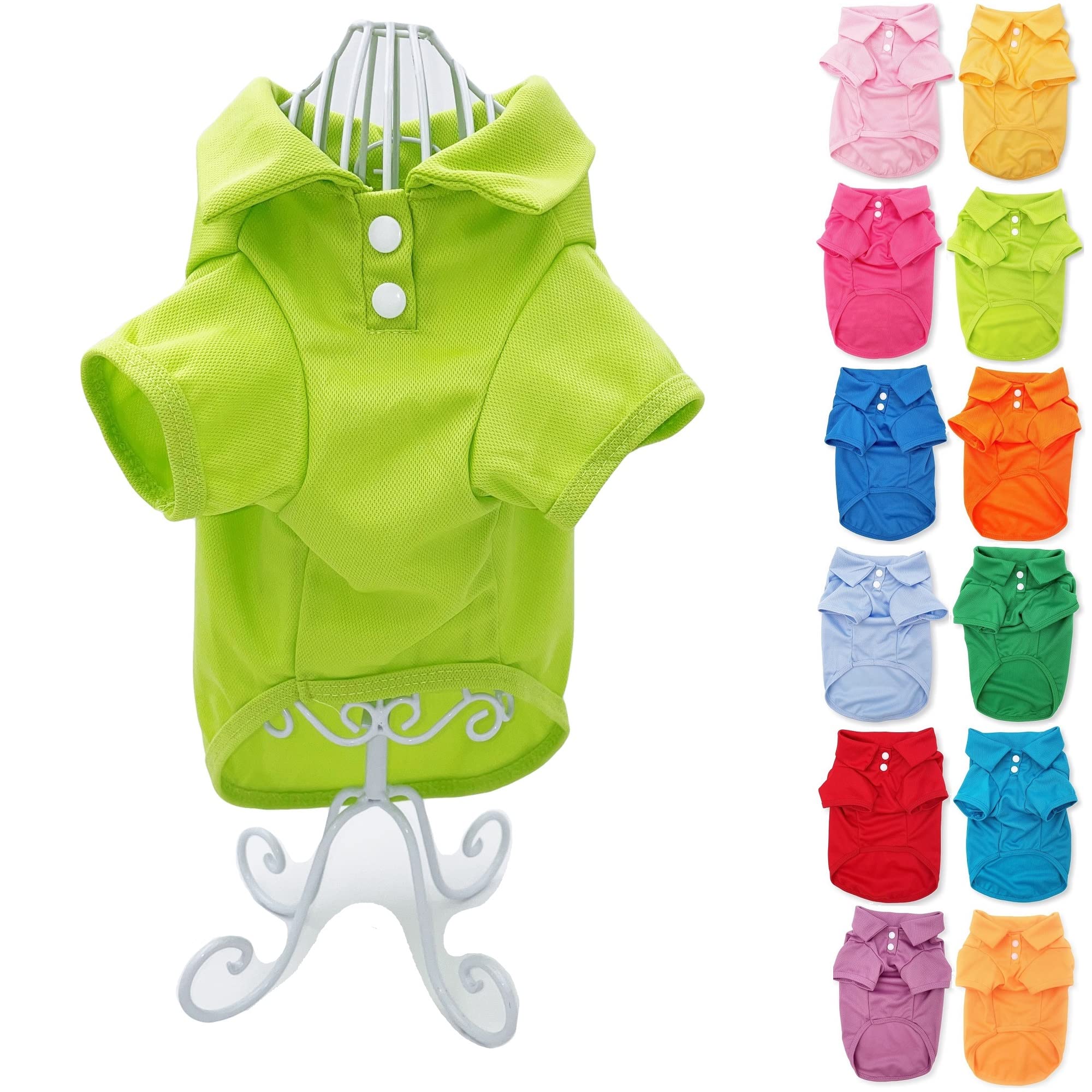 Cute Puppy Cat Dog Polo Shirt T-Shirt Solid Clothes Apparel for Small Pet (M: Length - 14", Green Lime)