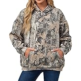 ACCPUR Women Oversized Fleece Camo Hoodies Maple Leaf Hooded Sweatshirt Casual Long Sleeve Fall Pullover Tops With Pockets