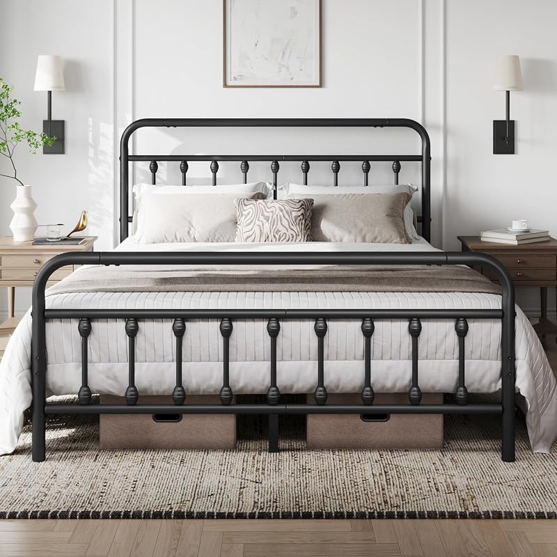 Yaheetech 5ft King Bed Frame Vintage Iron Platform Bed with High Headboard and