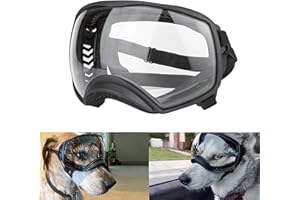 PETLESO Clear Dog Goggles for Large Dogs, Anti-UV Pet Sunglasses for Medium to Large Breed, Dog Eye Protection for Driving Ri