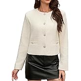 Haianguoji Women's Short Tweed Blazer Casual Fashion Round Neck Sparkly Jacket