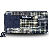 Bella Taylor Slim Card Wallet for Women | Quilted Cotton Fabric Zip Around Credit Card Wallet with RFID Protection | Columbus Patchwork