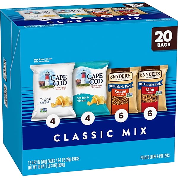 SNYDER’S OF HANOVER AND CAPE COD CLASSIC MIX VARIETY PACK, 20 COUNT SNACK BAGS