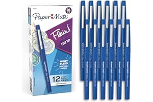 Paper Mate Flair Felt Tip Pens, Medium Point (0.7mm), Blue, 12 Count