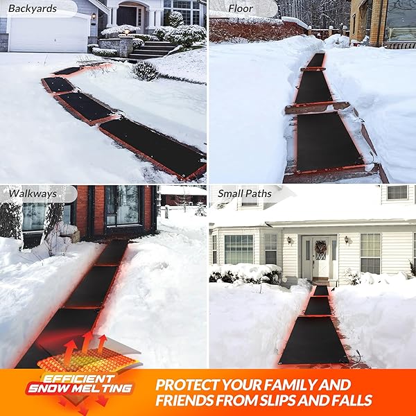 WALENSEE SNOW MELTING MATS FOR WALKWAYS, 20″ X 60″ GRAPHENE HEATED OUTDOOR MATS WITH PLUG, NO-SLIP RUBBER SNOW HEATING MATS, 3 IN/H SPEED, ICE MELTS PADS FOR WINTER BACKYARDS, SIDEWALKS SNOW REMOVAL