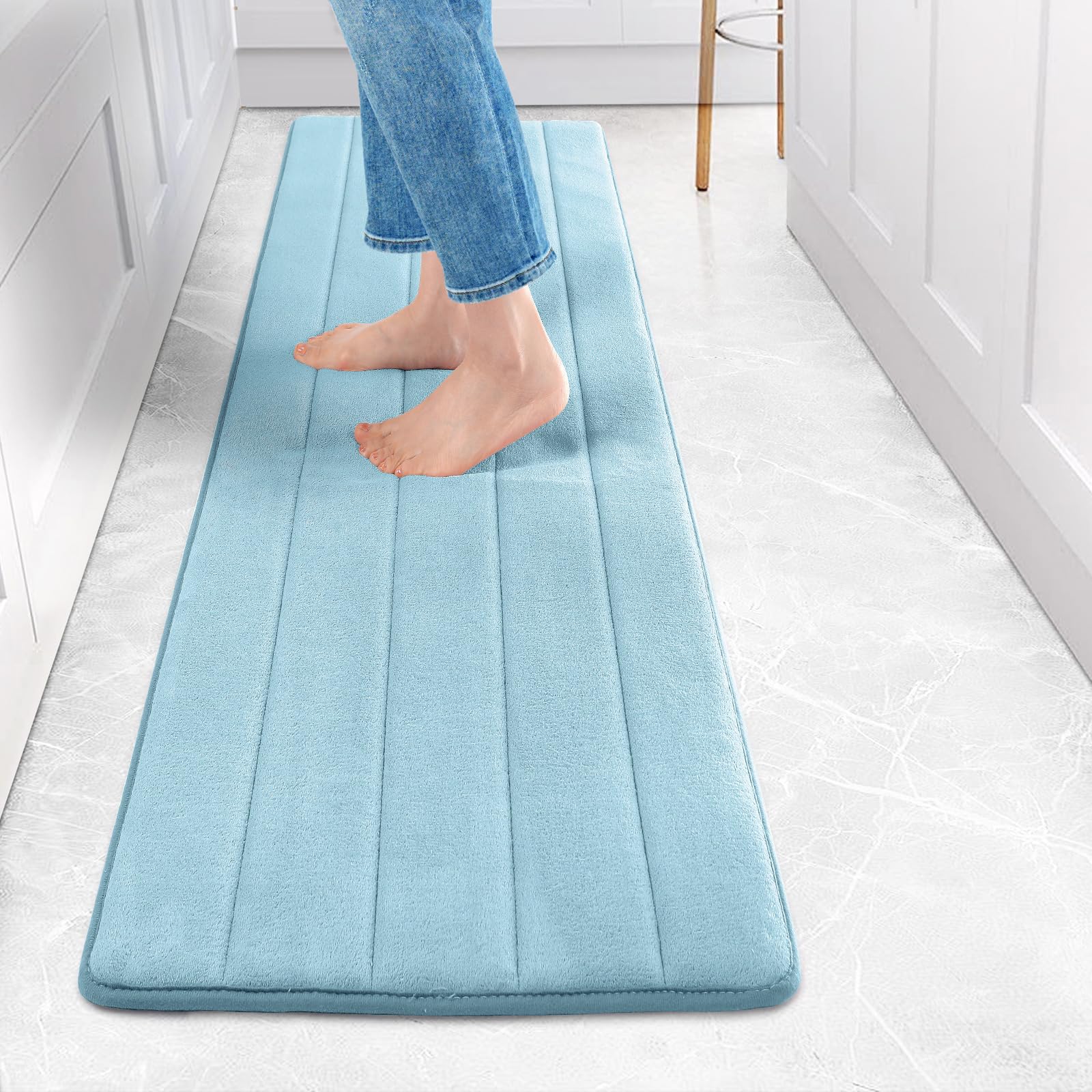 ZPOW キッチンマット 洗える 低反発クッション ラグマット 台所 カーペット フロア ロング シンプル 50cm*150cm 滑り止め 寒さ対策 洗濯機 床保護 無地 新生活 の商品画像