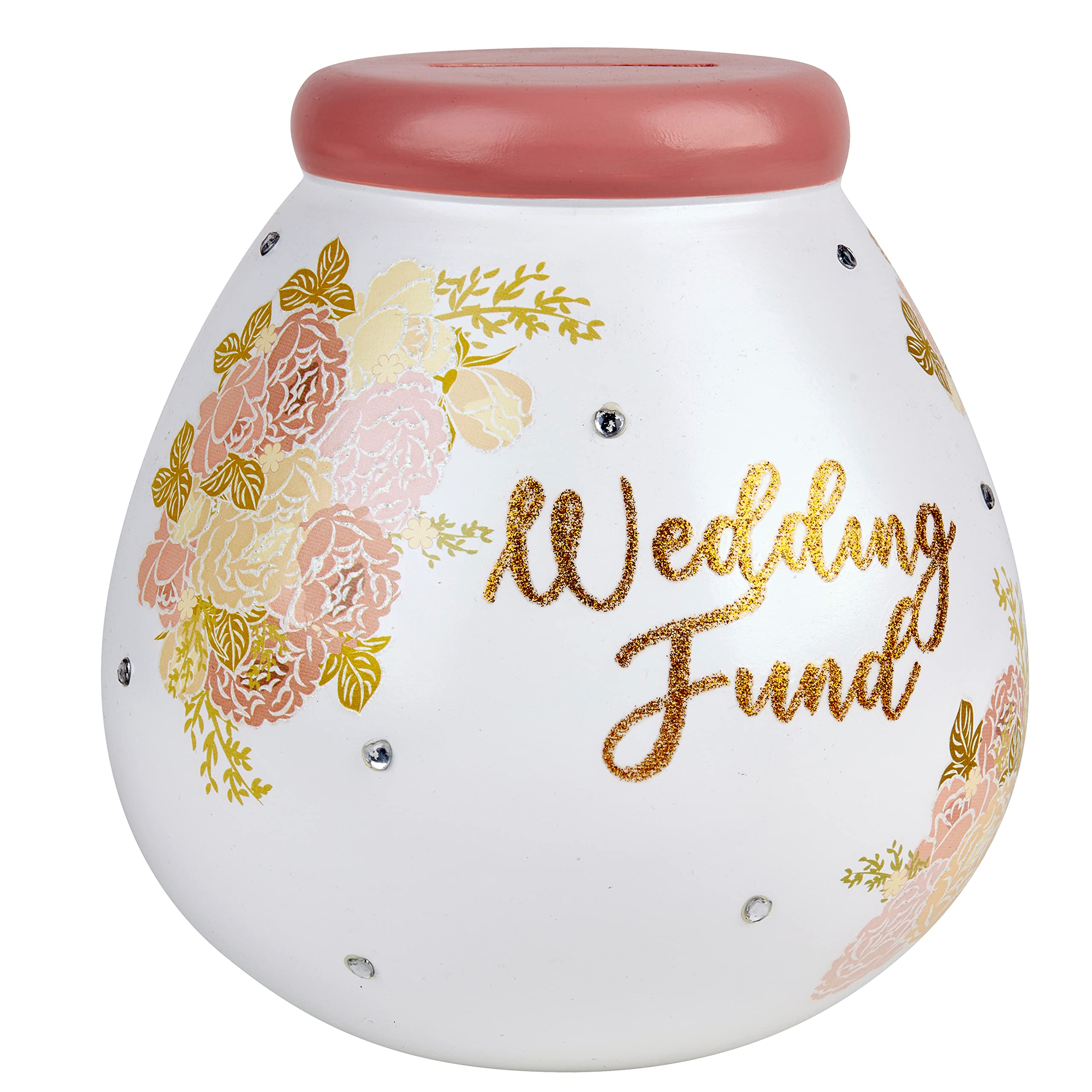 Pot of Dreams Hand Painted Wedding Fund & Flowers Save And Smash Handcrafted White Color Ceramic Money Box Piggy Bank | Perfect Decorative Gift and Saving for Wedding Fund & Celebrations
