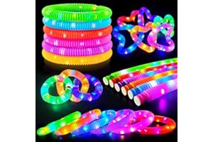 KANNOVE Glow Sticks Stocking Stuffers for Toddlers-6 PCS Light Up Pop Tube Party Favors Toys Gifts for Kids,Christmas LED Bracelet Necklace Accessories,Fun Camping Essentials Games Activities for Boys Girls