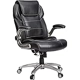 AmazonCommercial Ergonomic High-Back Bonded Leather Executive Chair with Flip-Up Arms and Lumbar Support, Black