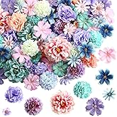 Cindeer 200 Pcs Fake Flower Heads for Crafts Mini Silk Flower Heads Faux Rose Artificial Daisy Blossom Heads Decorative Flowers for Home Bride Bridesmaid Wedding Centerpieces, 2-7 cm(Blue, Purple)