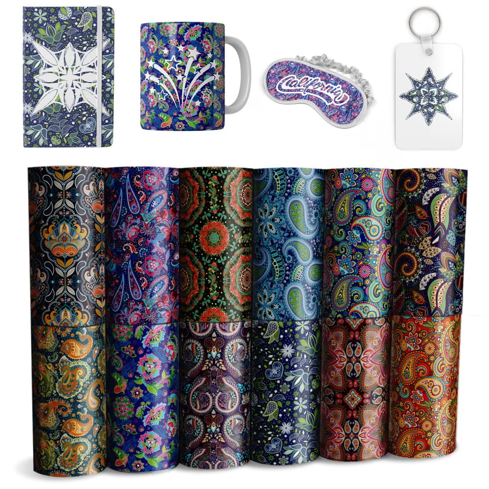 Peisley Insoluble Transfer Sheets, 12 Pcs 4.5x12" Boho Bohemian Style Pattern Pre-Printed Sublimation Paper for DIY T- Shirts, Mug Heat Press, Coaster Blank