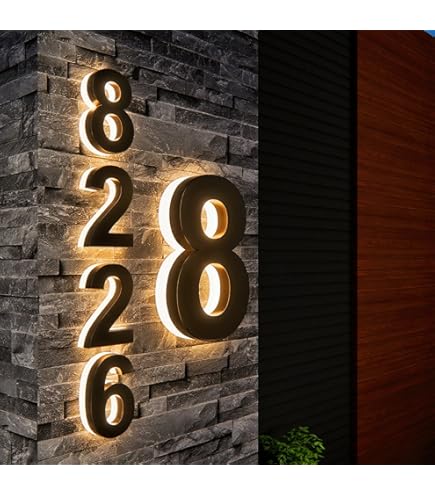 8 Inch Backlit LED House Numbers | Big, Modern Address Signs For Homes | Soft, Exterior Glow | Coated Stainless-Steel Black Finish | Weather - View #2