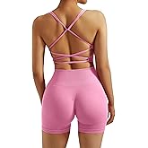 RXRXCOCO Seamless Workout Sets for Women 2 Piece Strappy Sports Bras Scrunch Butt Booty Shorts Matching Yoga Tracksuits