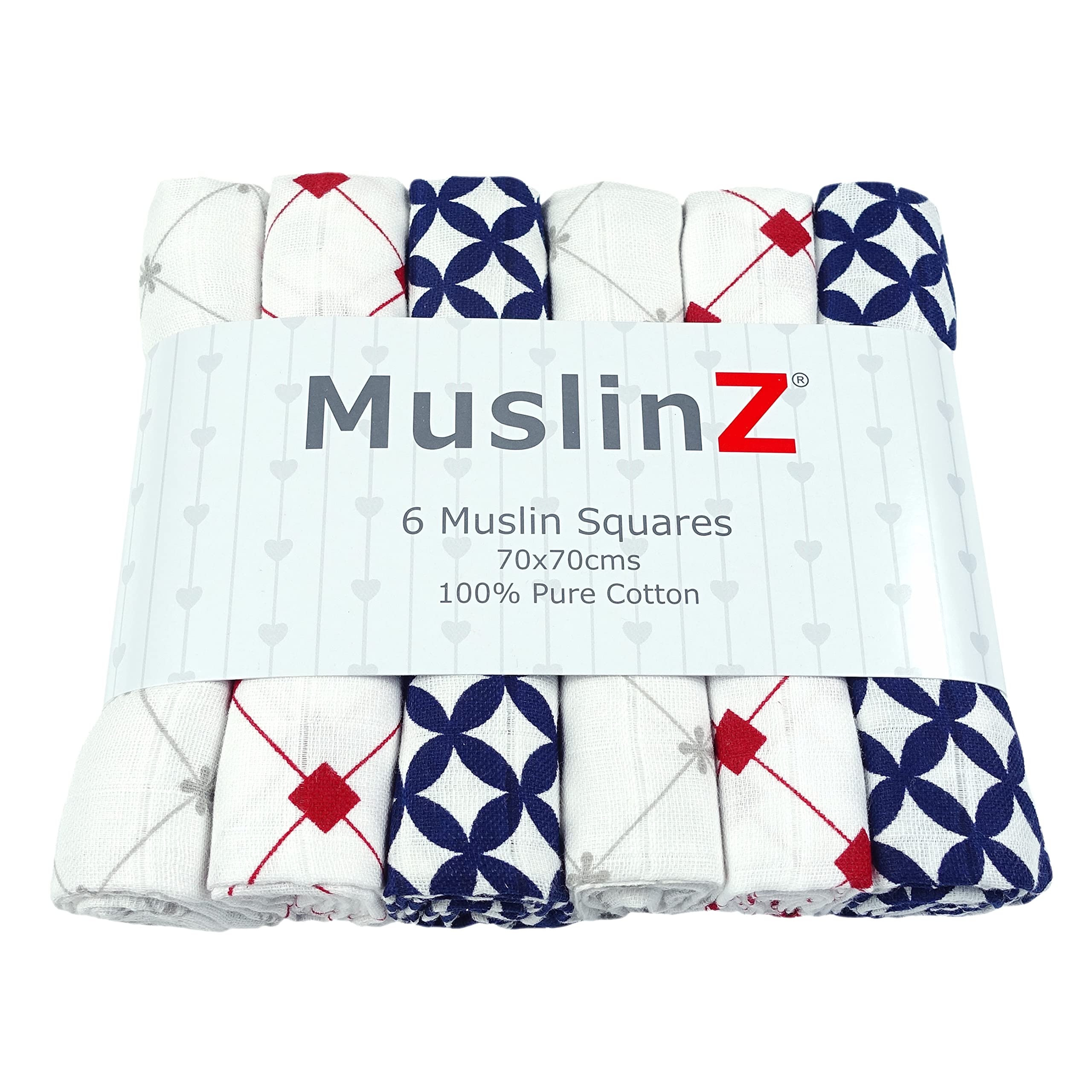 MuslinZ Baby Muslin Squares Burp Cloth 100% Cotton 70x70cm Morrocan Style Prints (Mixed)