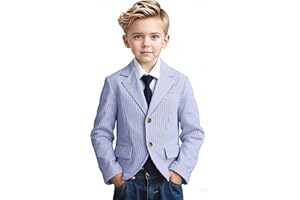 ACAMZ Linen Boys Kids Blazer Jacket Seersucker Boy's Lightweight Striped Blazers Formal Casual Tuxedo Suit Jackets Sport Coat
