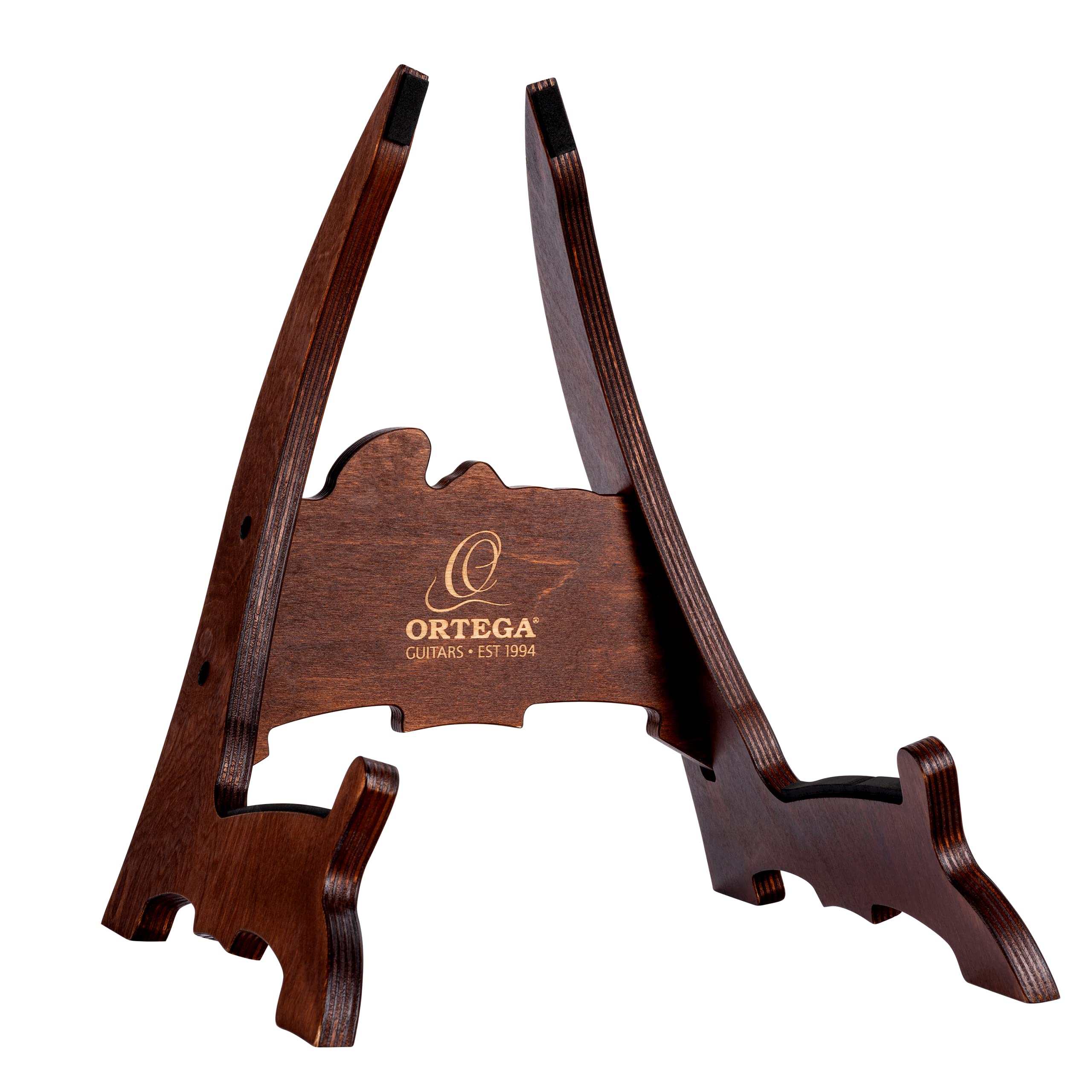 Ortega Guitars Wood Guitar Stand – for Acoustic and Electric Guitar, Acoustic and Electric Bass – Birch, Dark Brown (OWGS-1)