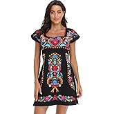 YZXDORWJ Women Mexican Embroidered Dress Ruffle Collar Sleeveless