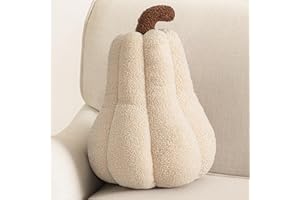 Phantoscope Teddy Fleece Squash Pumpkin Throw Pillows Ultra Soft Sherpa Decorative Cute 3D Shaped Cushion, Off White, 16 x 12 inches