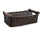 The Basket Lady Long Narrow Wicker Basket With Pole Handle - Medium Sandstone, 19x7x5.5 Inches