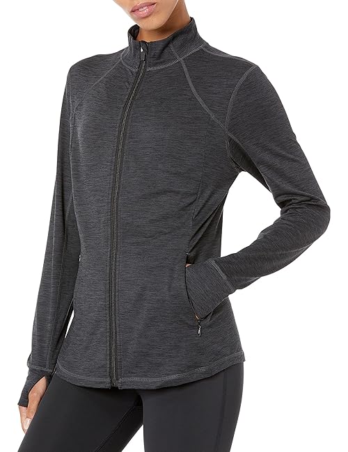 Amazon Essentials Women's Brushed Tech Stretch Full-Zip Jacket - Discontinued Colours, Black Space Dye, L