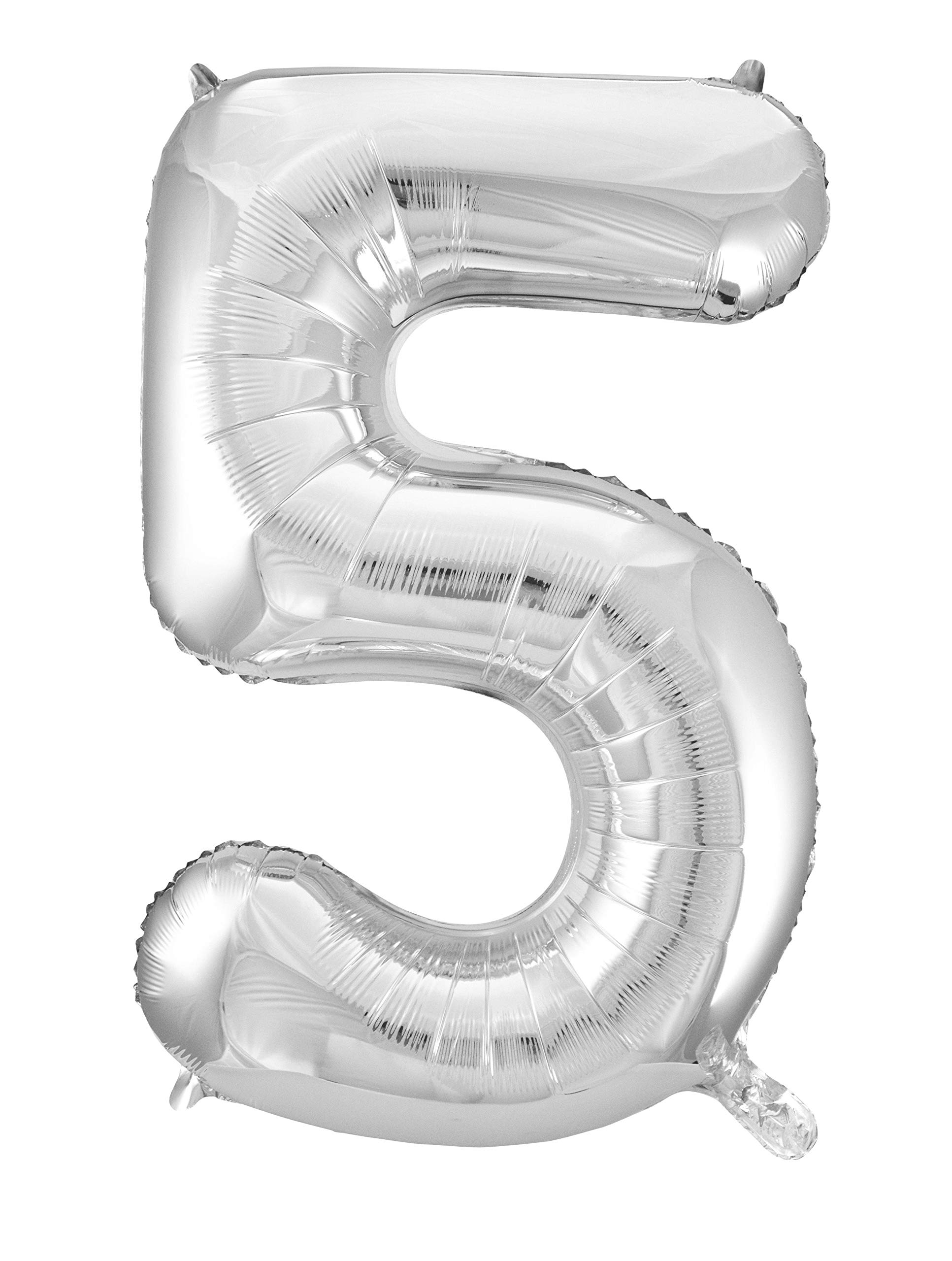 Idena 38230 Number 5 Foil Balloon, Silver, 60 x 110 cm