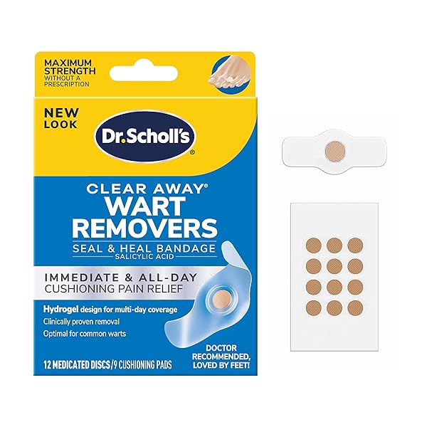 DR SCHOLL’S CLEAR AWAY WART REMOVER HYDROGEL BANDAGE // 12 DISCS/9 CUSHIONS, CLINICALLY PROVEN, IMMEDIATE & ALL-DAY CUSHIONING PAIN RELIEF, MULTI-DAY COVERAGE, 12 TREATMENTS