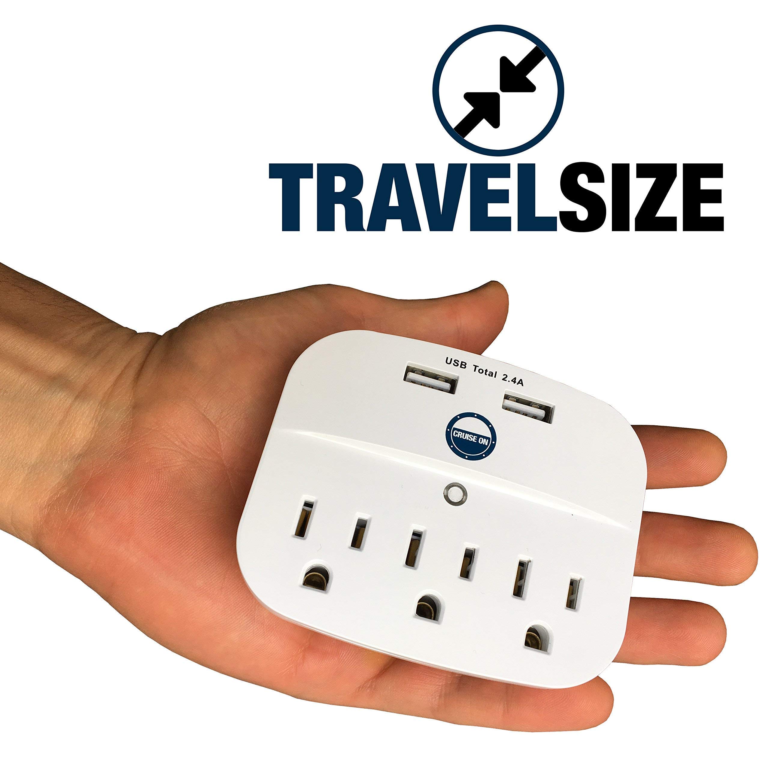 Cruise Approved Power Strip - Non Surge Protector for Cruise Ship with 2 USB Outlets - Cruise Ship Essentials 2025 for Carnival, Princess, Norwegian, Holland America, MSC & Major Cruise Lines (White)