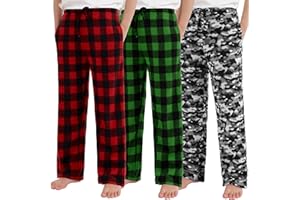 Motarto 3 Pack Boys Long Bottoms Soft Microfleece Pants with Pockets Printed Plaid Pants for Kids Size 6-16 Years