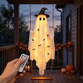 Halloween Decorations Outdoor, 6ft Swinging Ghost Outdoor Decor | Pre-Assembled Hanging Ghost on a Swing with Remote Control,8 ModesTimer &amp; Height-Adjustable Ropes for Porch Yard Tree