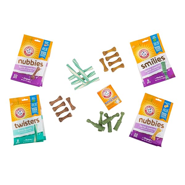 ARM & HAMMER FOR PETS NUBBIES DENTAL TREATS – BAKING SODA & CALCIUM DOG DENTAL CHEWS, NUBBED TEXTURE HELPS SCRUB PLAQUE & TARTAR WHILE CHEWING, CHICKEN FLAVOR, 20 COUNT, 7 OUNCE