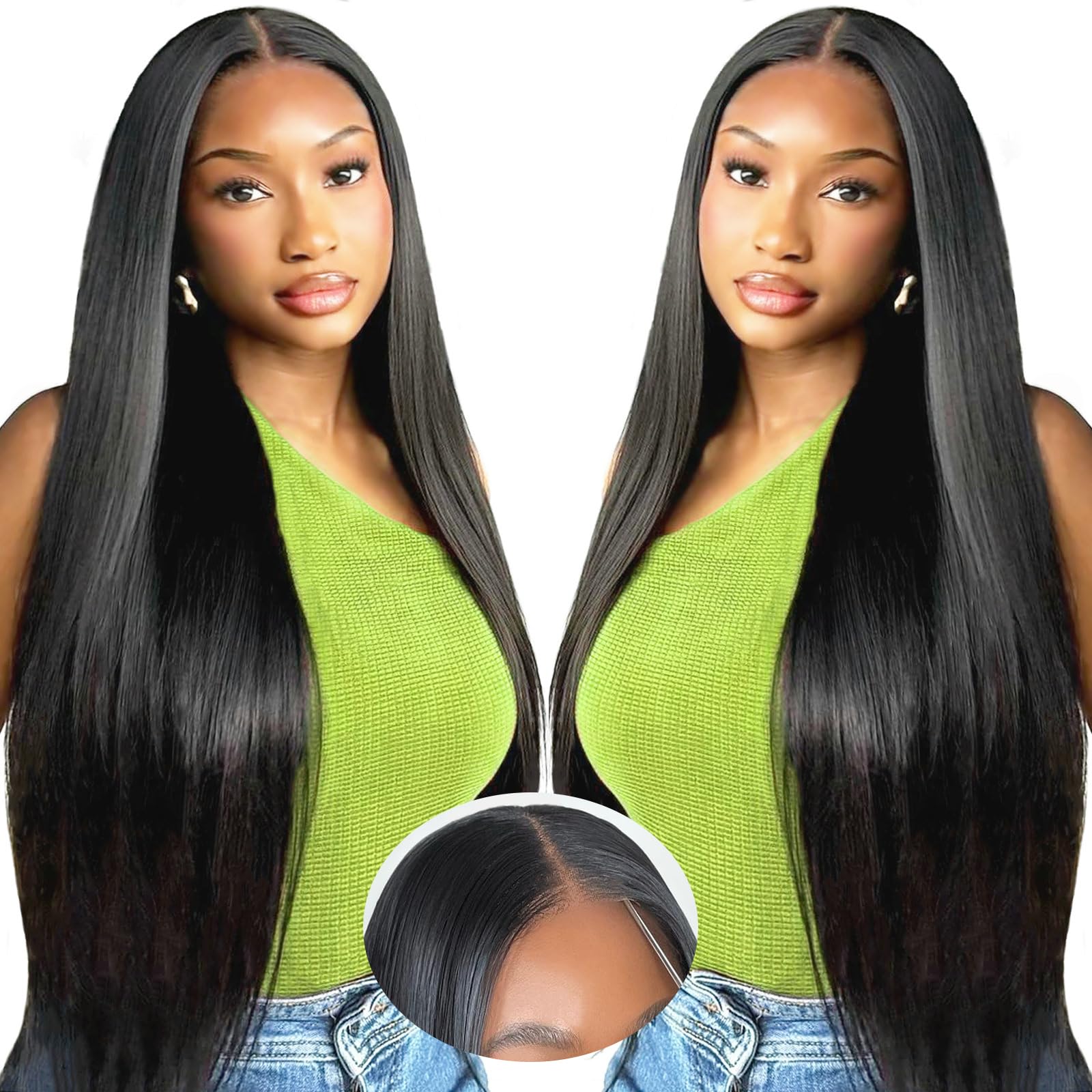 Eool Straight Human Hair wig For Black Women,9X6 Lace Glueless Wig Human Hair Pre Plucked Pre Cut,200% Density Wear And Go Glueless Lace Front wig human hair Natural Color Can Be Dyed&Bleached 34 Inch — image 1