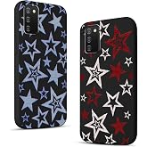 2 Pack Cute Star Phone Case for Samsung Galaxy A03s 4G 6.5",Cool Aesthetic Y2K Cases Y3K Blue Stars Design Cover for Women Girls Teens,Black Silicone Shockproof Protective Funda for Samsung A03s