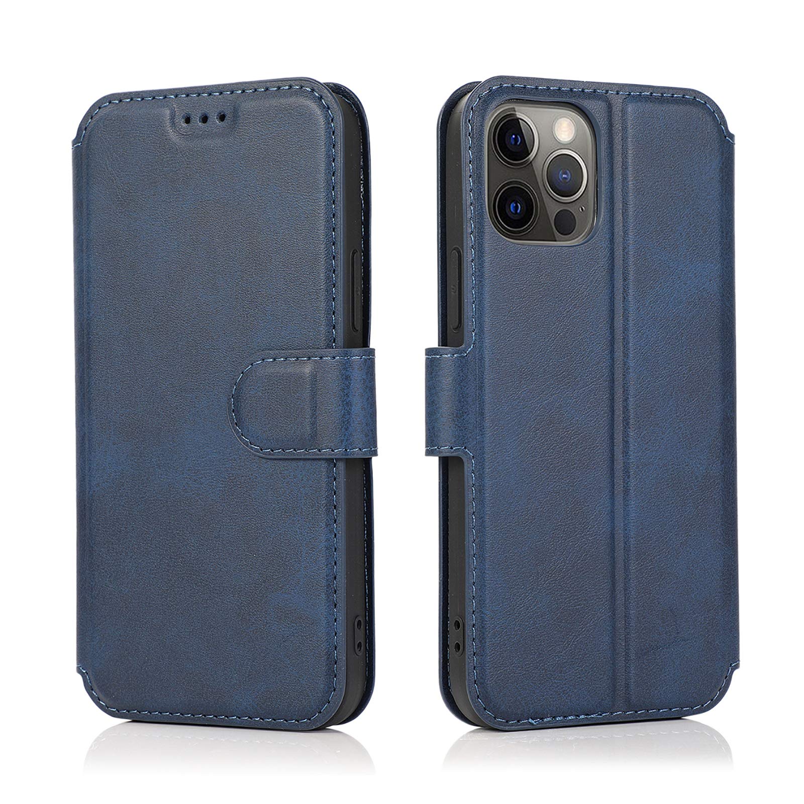 QLTYPRI Compatible with iPhone 12 Pro Max, Premium PU Leather Simple Wallet Case Card Slots Kickstand Magnetic Shockproof Flip Cover Compatible with iPhone 12 Pro Max - Blue โ image 1