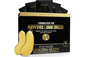 DERMORA Golden Glow Under Eye Patches (15 Pairs Eye Gels) - Rejuvenating Treatment for Dark Circles, Puffy Eyes, Refreshing, Revitalizing, Travel, Wrinkles