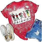 Christmas Friends Shirts Women Funny Cartoon Graphic T-Shirt Christmas Movie Tee Xmas Holiday Party Casual Tops Blouse