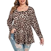 LARACE Womens Plus Size Tunic Tops Loose Fit Square Neck Long Sleeve Shirts