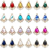 Cheriswelry 24Pcs Faceted Glass Teardrop Alloy Pendants Rhinestone Crystal Water Drop Dangle Charms 12 Colors 20x16x5mm for Necklace Bracelet Earring Jewelry Making