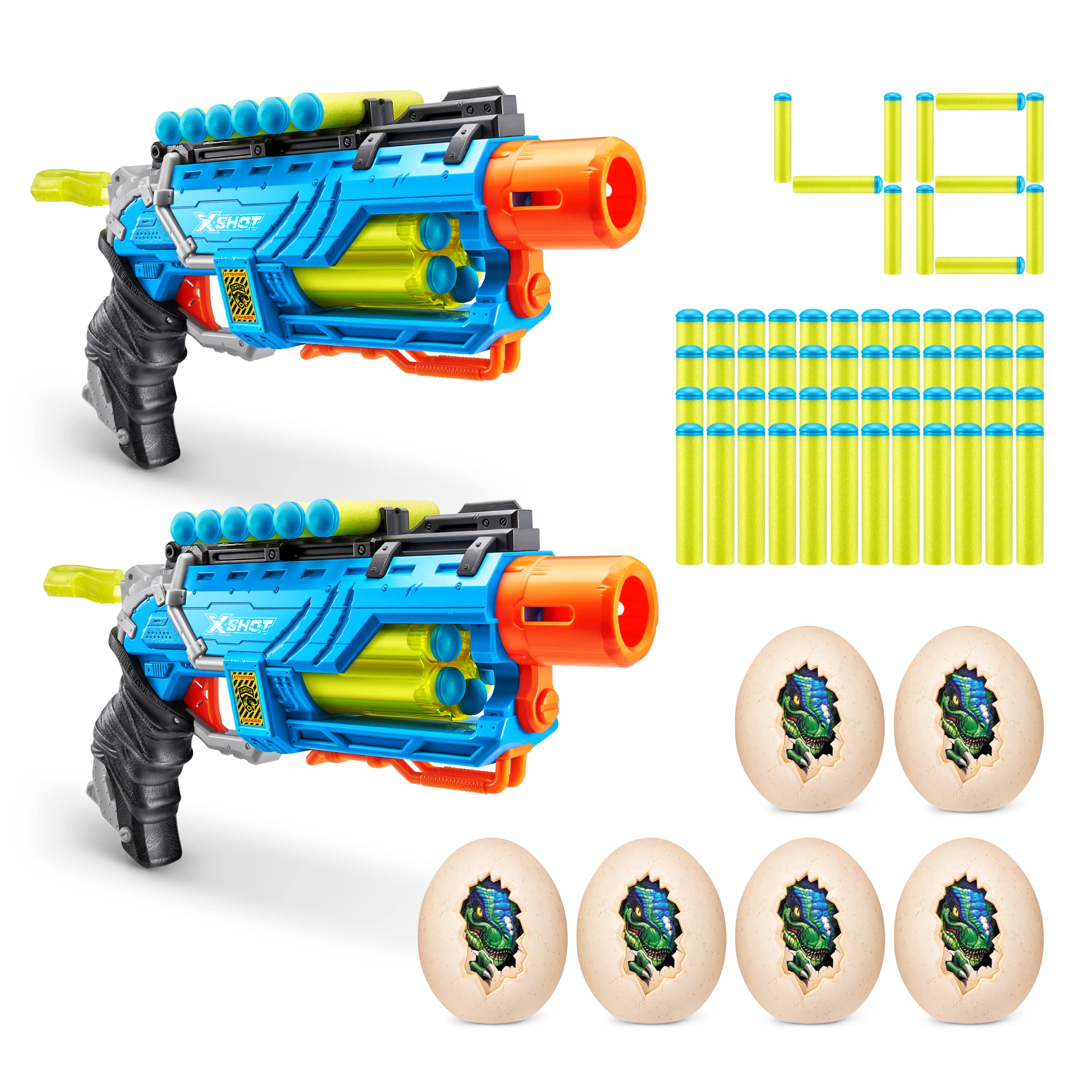 XSHOT Dino Attack Dino Striker 2 Pack (2 Blasters, 6 Medium Egg, 48 Darts) by ZURU