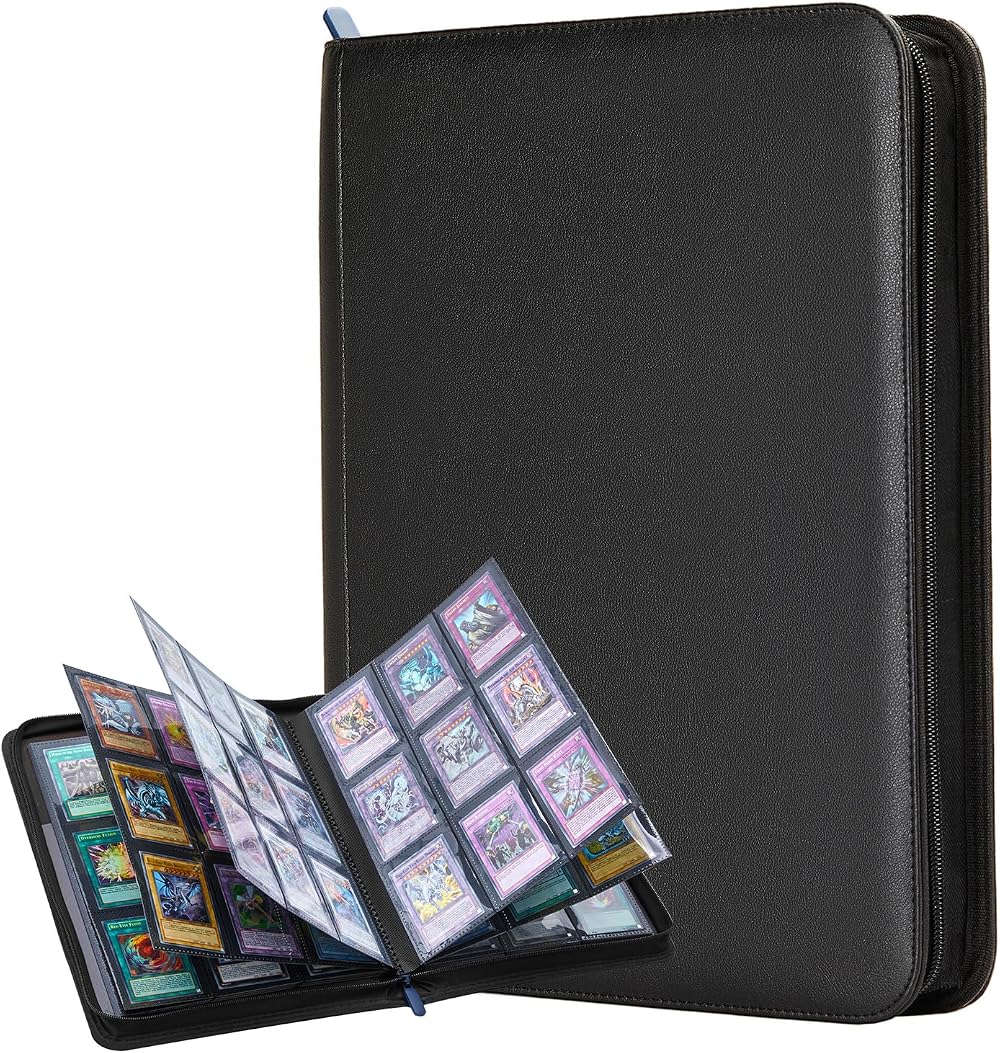 Lictin Card Album Binder 504 Pockets Side Loading Leather Zipper 28 Pages Black