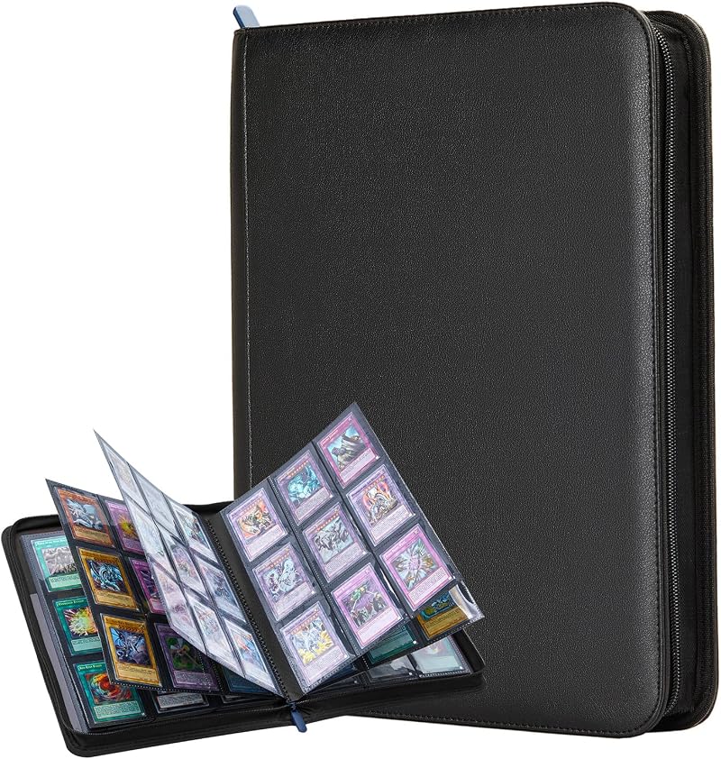 Lictin Card Album Binder 504 Pockets Side Loading Leather Zipper 28 Pages Black
