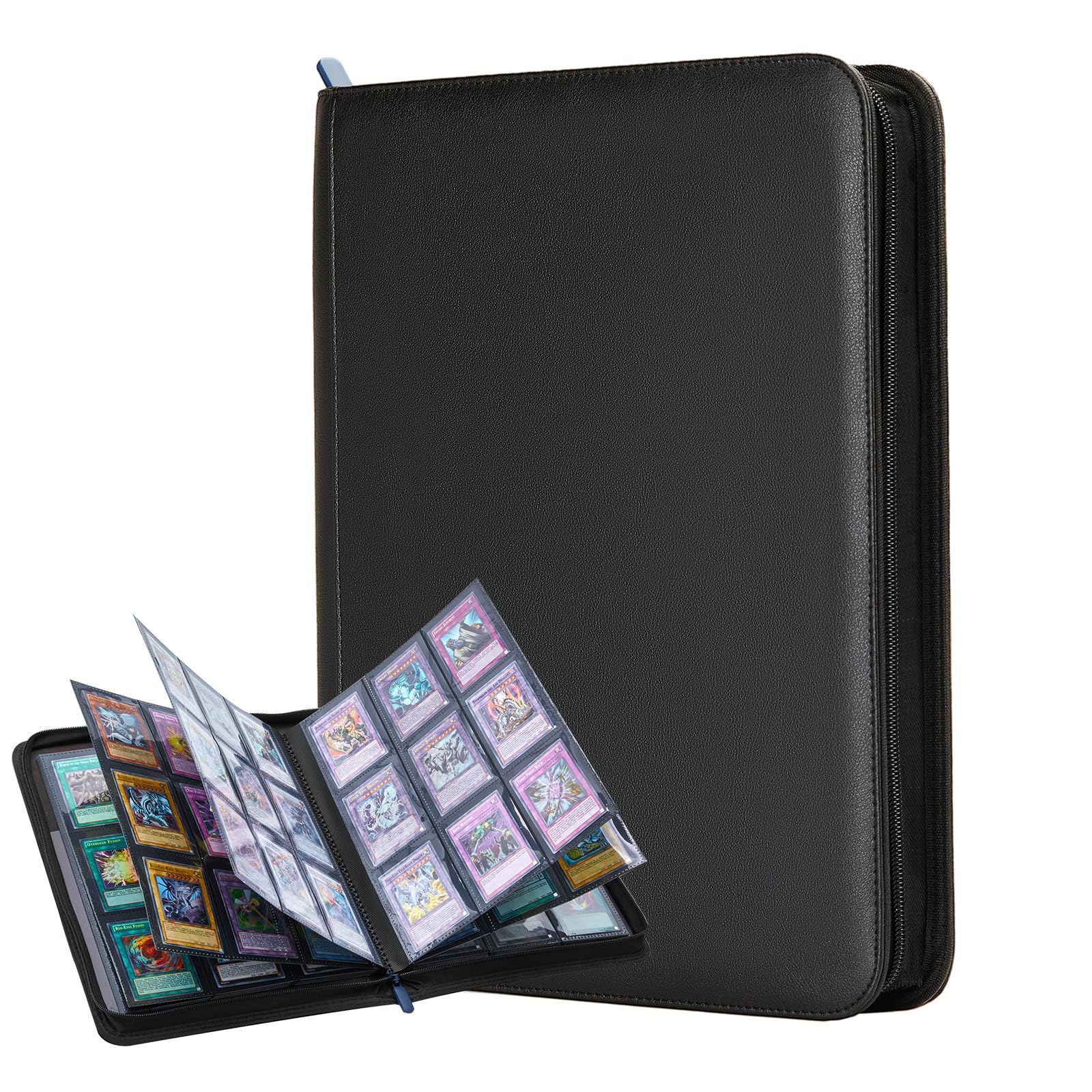 Lictin Trading Cards Album - 504 Side Loading Pocket with Leather Zipper, Card Binder Album Folder Card Collection Binder 28 Pages,18 Pockets Each Page(Black)
