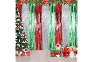 WUYUEJXI 3 Pack Christmas Foil Fringe Curtain，Christmas Foil Fringe Curtains Party Decoration,3.3 x 9.9 ft, Red Silver Green Tinsel Fringe Backdrop Streamers Christmas,Ugly Sweater Party,New Year Backdrop