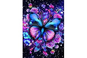 DAICHEL Butterfly Diamond Art Painting Kits for Adults - Full Drill Diamond Dots Paintings for Beginners, Round 5D Paint with Diamonds Pictures Gem Art Painting Kits DIY Adult Crafts Kits 12x16inch