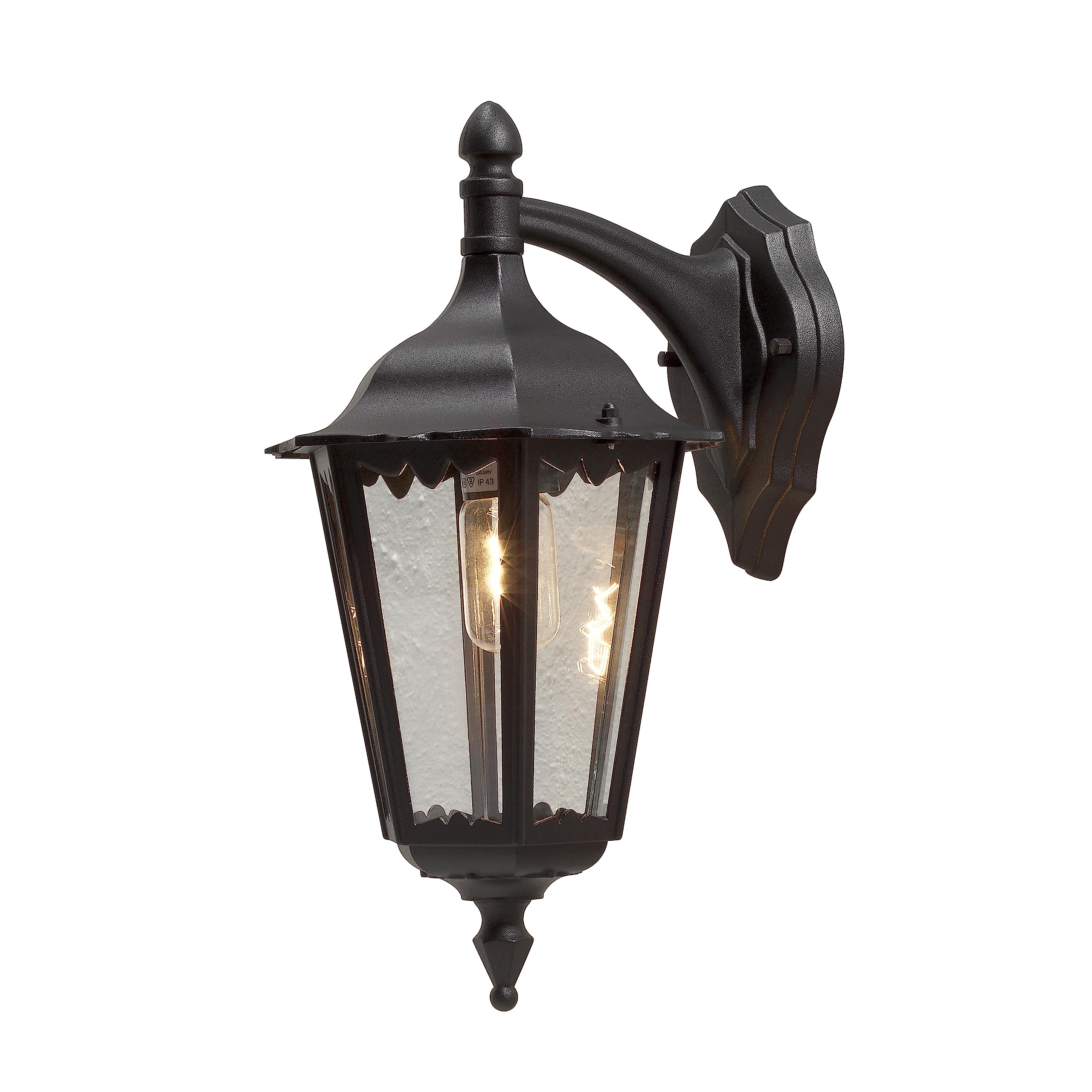 Konstsmide Outdoor Lights/Firenze Large Down Outdoor Wall Lantern/1 x 100 W E27 Max Wall Lamp/Clear Glass Panels/Aluminium/IP43/Outside Light Matt Black, 7212-750