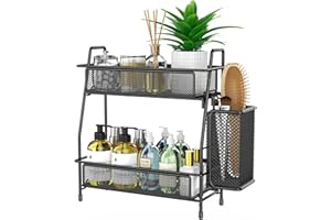 THENNIKIGO Bathroom Organizer with Basket, 2-Tier Bathroom Tray for Countertop Storage Shelf, Bathroom Counter Organizer, Vanity Organizer and Storage Kitchen Counter Organizers Spice Rack