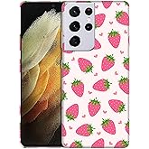 SuzaCase for Samsung Galaxy S21 Ultra 5G, Samsung S21 Ultra Case - Stylish Strawberry Pink Pattern Printed Cute, Sleek Durable Hardshell Protective Designer Case for Samsung S21 Ultra 5G