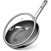 Roomena Non Stick Frying Pans Hybrid Ceramic With Lid, 12 Inch Tri-Ply Stainless Steel Skillet, Non-Toxic, PFAS/PFOA/PTFE Free, Metal Utensil Safe, Dishwasher & Oven Safe,Upgraded Version